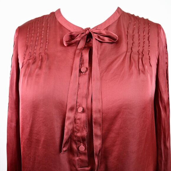 J Crew Size M Featherweight Satin Tie Neck Blouse Clay Tile Orange - Picture 8 of 11